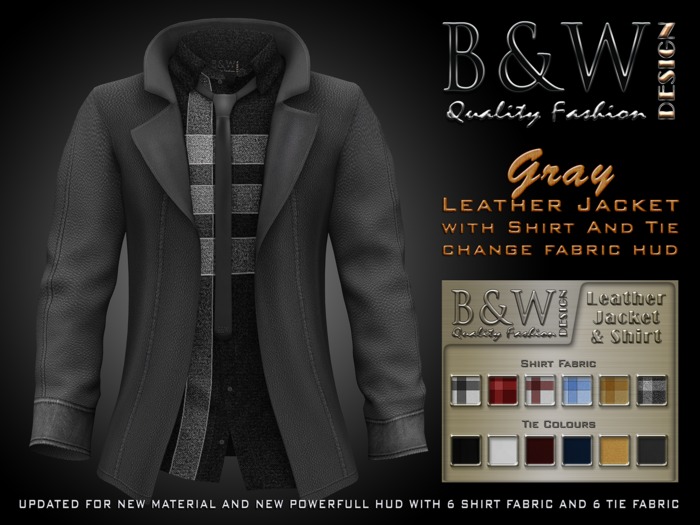 B&W - GRAY Leather Jacket & Shirt - Mesh