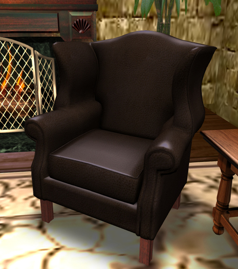 BLACK LEATHER WING CHAIR MESH