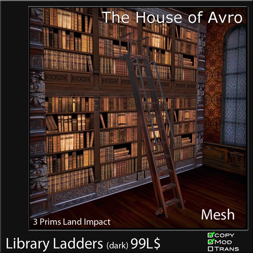 Library Ladders Dark Version - Mesh - 3 Prims, Gothic Furniture