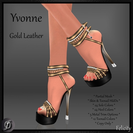 Shoes - *Felicity* Yvonne Stilettos - Gold Leather High Heels (24 Sole Colors, 24 Heel Colors, 5 Metal Trims)