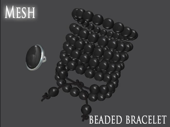Mesh beaded bracelet and large ring black.
