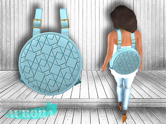 AURORA - Round Leather Backpack - Geometric Blue