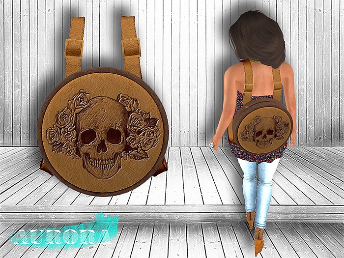 AURORA - Round Leather Backpack - Skull & Roses