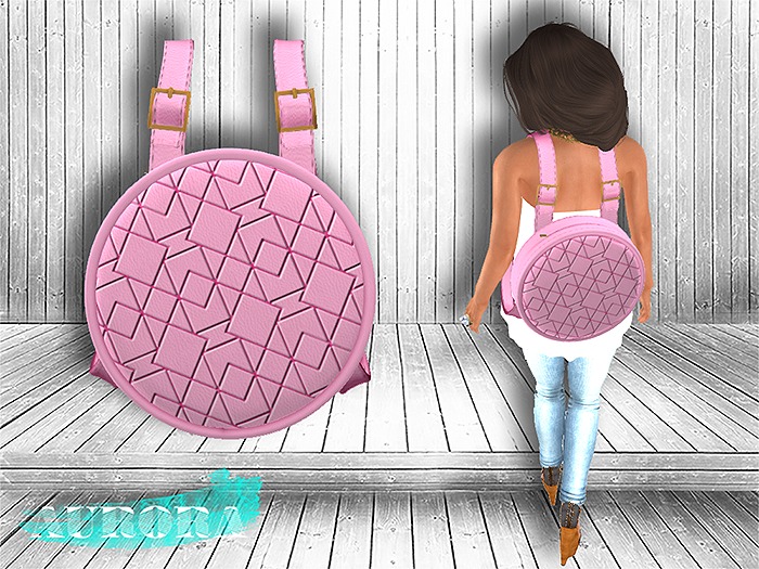 AURORA - Round Leather Backpack - Geometric Pink