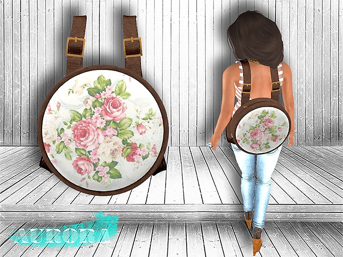 AURORA - Mesh Round Leather Backpack - Pink Floral