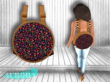 AURORA - Round Leather Backpack - Black Floral