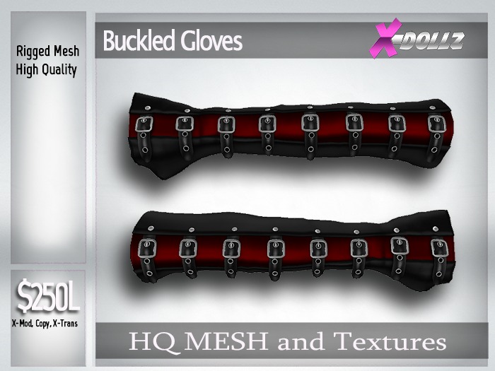 X-DollZ - Buckled Gloves - BLACK/RED