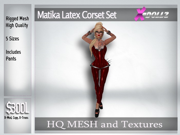 X-DollZ - Matika Latex Corset Set - RED