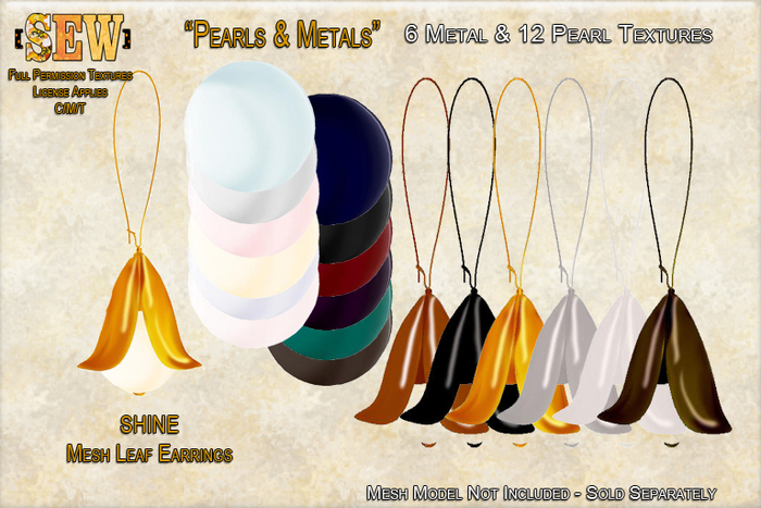 [SEW] FP Textures for SHINE Mesh Leaf Earrings Pearls & Metals