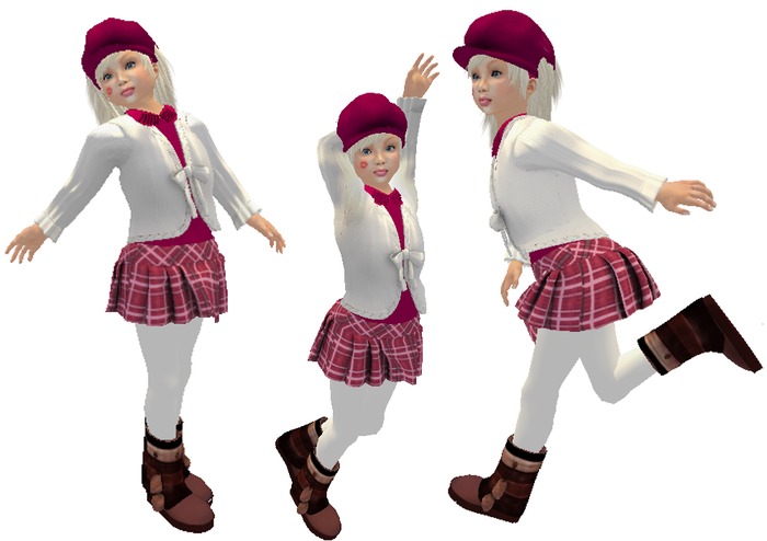 LITTLE GIRL - OUTFIT [SKIRT, CARDIGAN, T-SHIRT, BOOTS,,HAT]