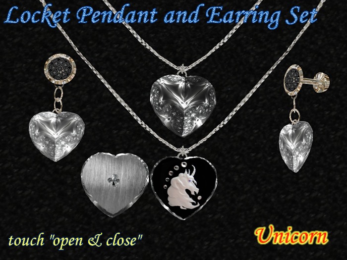 Heart Locket and Earring Set (Unicorn) (Boxed)