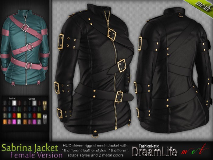 MESH Sabrina Female Belted Leather Jacket* Rigged (HUD Driven) *DreamLife - FashionNatic*