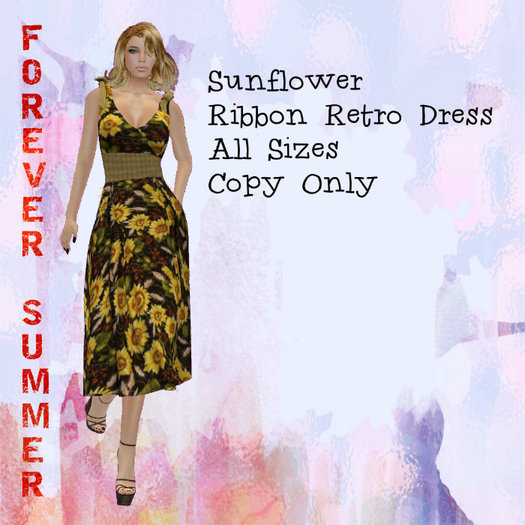 FOREVER SUMMER Sunflower Ribbon Retro Dress(5sizes)