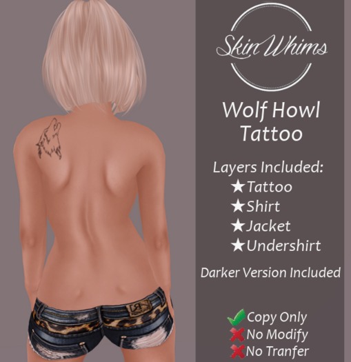 Skin Whims :: Wolf Howl Back Tattoo