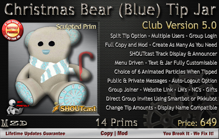 Christmas Bear Tip Jar (Blue) - Club Version