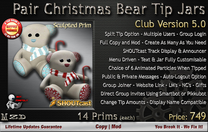 Pair of Christmas Bear Tip Jars - Club Version