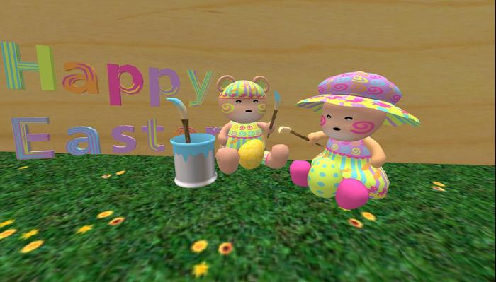 2 Teddy painting eggs
