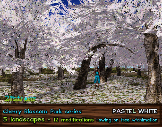 21strom: Cherry Blossom Park PASTEL WHITE - 12 walkable mesh landscapes with working swing