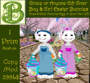 Gift Giving Boy & Girl Easter Bunny Mesh  1 Prim ea.