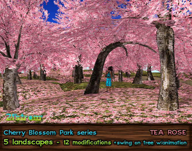 21strom: Cherry Blossom Park TEA ROSE - 12 walkable mesh landscapes with working swing