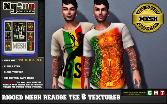 $$ - NyTrO - $$ RIGGED MESH Cotton Reggae Rasta Tee MAN HUD 6 Urban Style (Box)