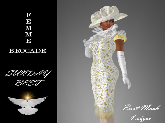 Sunday Church Dress/Femme Brocade - Yellow