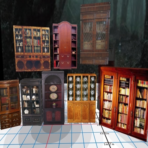 set of 8 wooden bookcases and shelves 1 prim each