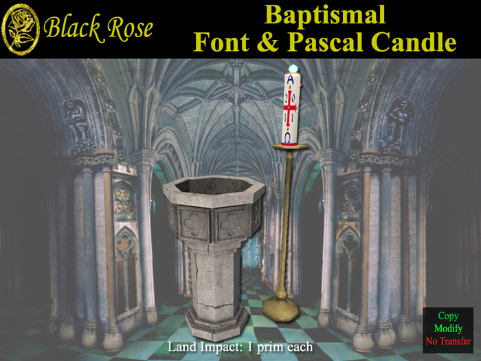 Black Rose Baptismal Font and Pascal Candle