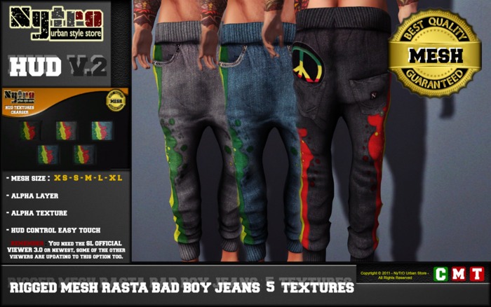 $$ - NyTrO - $$ RIGGED MESH JAMAICA Bad Boy Jeans Man HUD 5 Urban Street Style (Box)