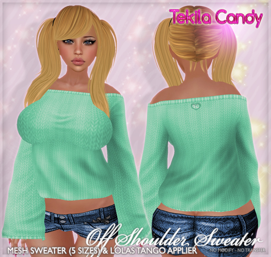 *TC* Off Shoulder Sweater - Deep Green - MESH + Lolas Tango Applier