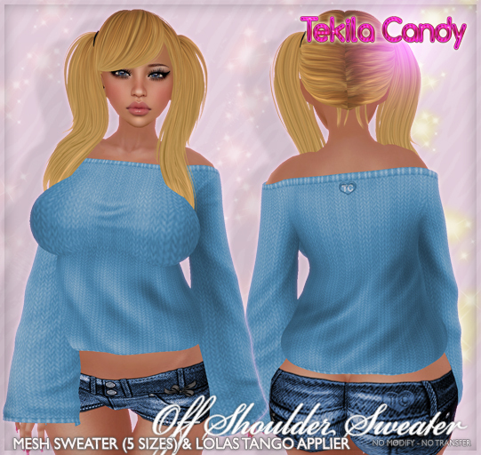 *TC* Off Shoulder Sweater - Deep Blue - MESH + Lolas Tango Applier