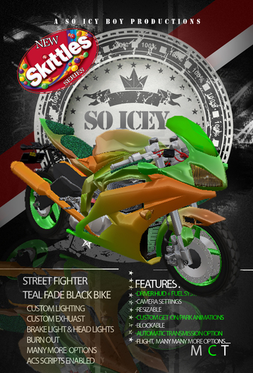 ....So Icey Motorz:..Street Fighter Lime on Orange Bike Boxed