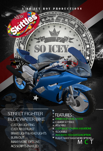 ....So Icey Motorz:..Street Fighter Blue Water Bike Boxed