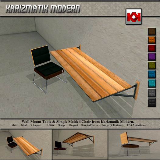 (KM) Wall MountTable & Simple Molded Chair Combo