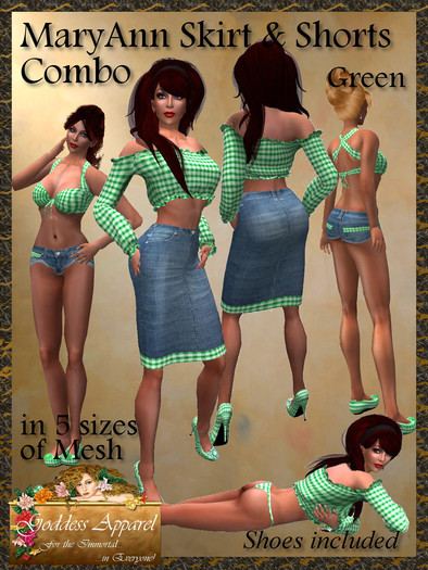 *Goddess* MaryAnn Skirt and Short Sets Combo - Green