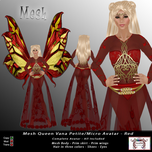 Mesh Queen Vana Petite - Micro Avatar - Red (All Included)
