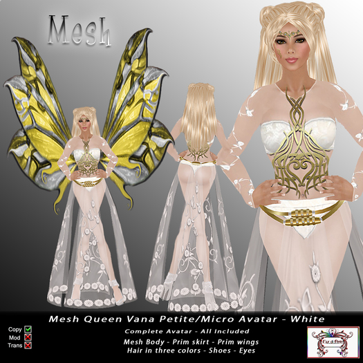 Mesh Queen Vana Petite - Micro Avatar - White (All Included)