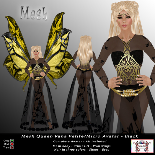 Mesh Queen Vana Petite - Micro Avatar - Black (All Included)