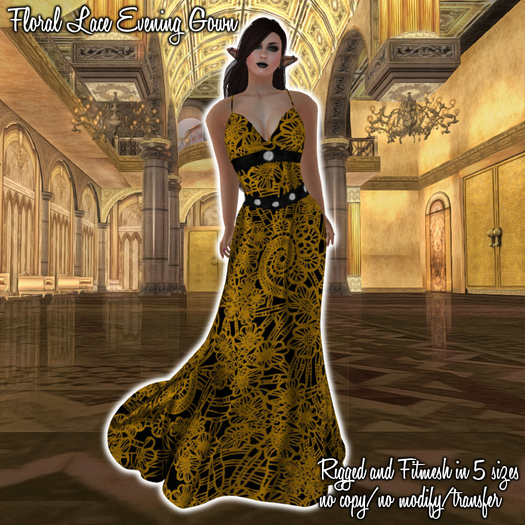 HANAU - Floral Lace Evening Gown Gold -boxed-