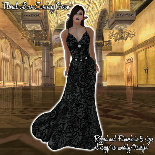 HANAU - Floral Lace Evening Gown Black -boxed-