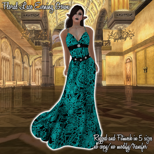 HANAU - Floral Lace Evening Gown Aquamarin -boxed-
