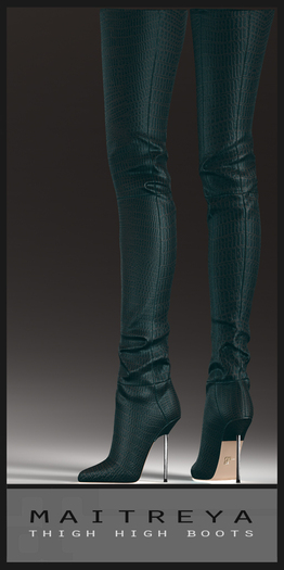 Maitreya Thigh High Boots - Emerald Croco