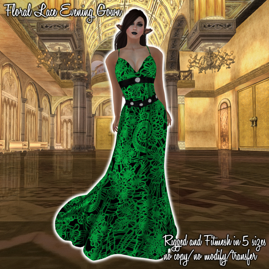HANAU - Floral Lace Evening Gown Green -boxed-