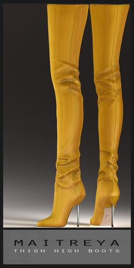 Maitreya Thigh High Boots - Yellow Patent