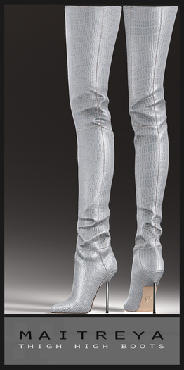 Maitreya Thigh High Boots - Silvery White Croco
