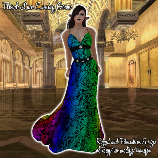 HANAU - Floral Lace Evening Gown Rainbow -boxed-