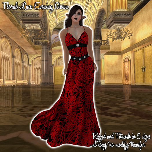 HANAU - Floral Lace Evening Gown Red -boxed-