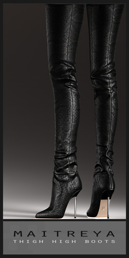 Maitreya Thigh High Boots - Black Gold Snake