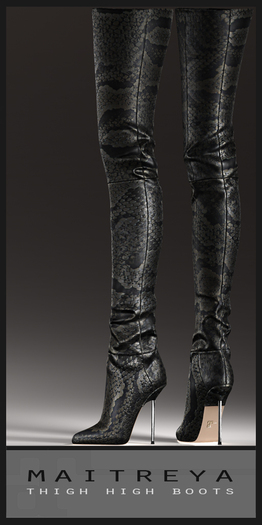 Maitreya Thigh High Boots - Metal Snake