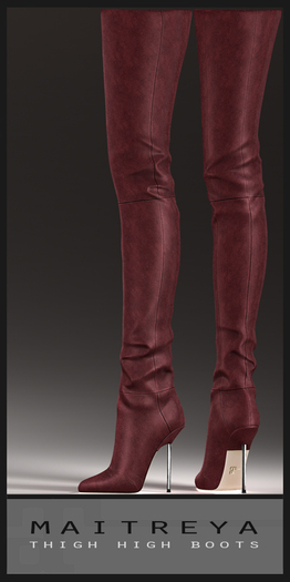 Maitreya Thigh High Boots - Burgundy Leather